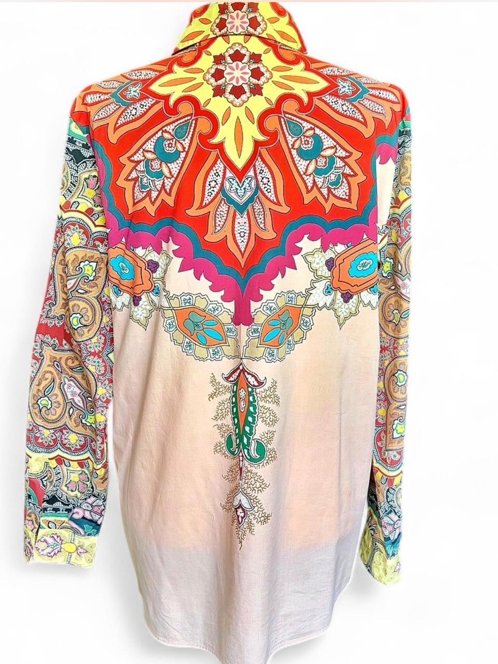 Etro Milano Made in Italy Silk Blend Paisley Print Button Up Shirt EU 46
